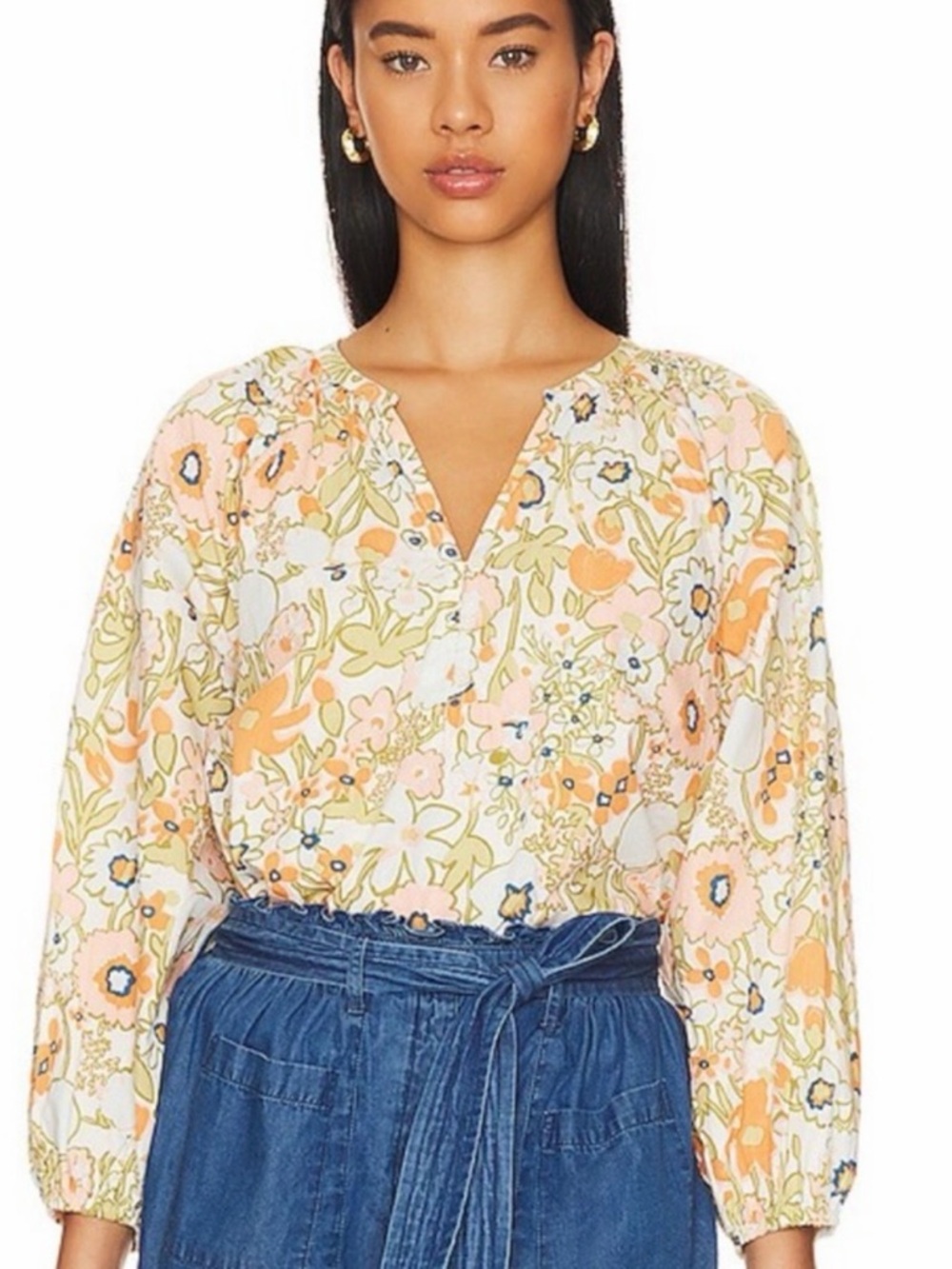 Cleobella Floral Peasant Balloon Sleeve Blouse, size XL